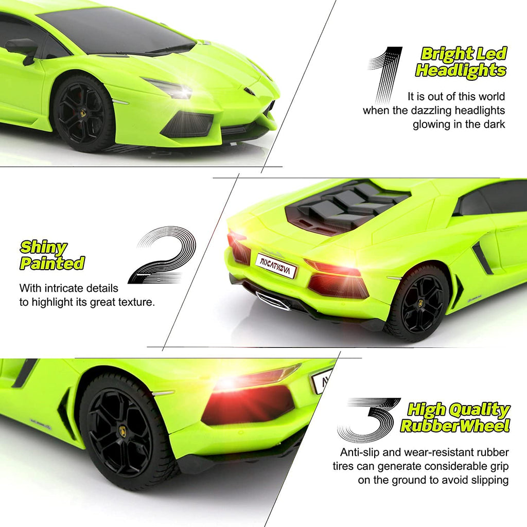 QUN FENG RC Car 1:18 Lamborghini Aventador 2.4G Radio Remote Control Cars Electric Car Sport Racing Hobby Toy Car Grade Licensed Model Vehicle for Kids Boys and Girls Best Gift Voiture (Green)