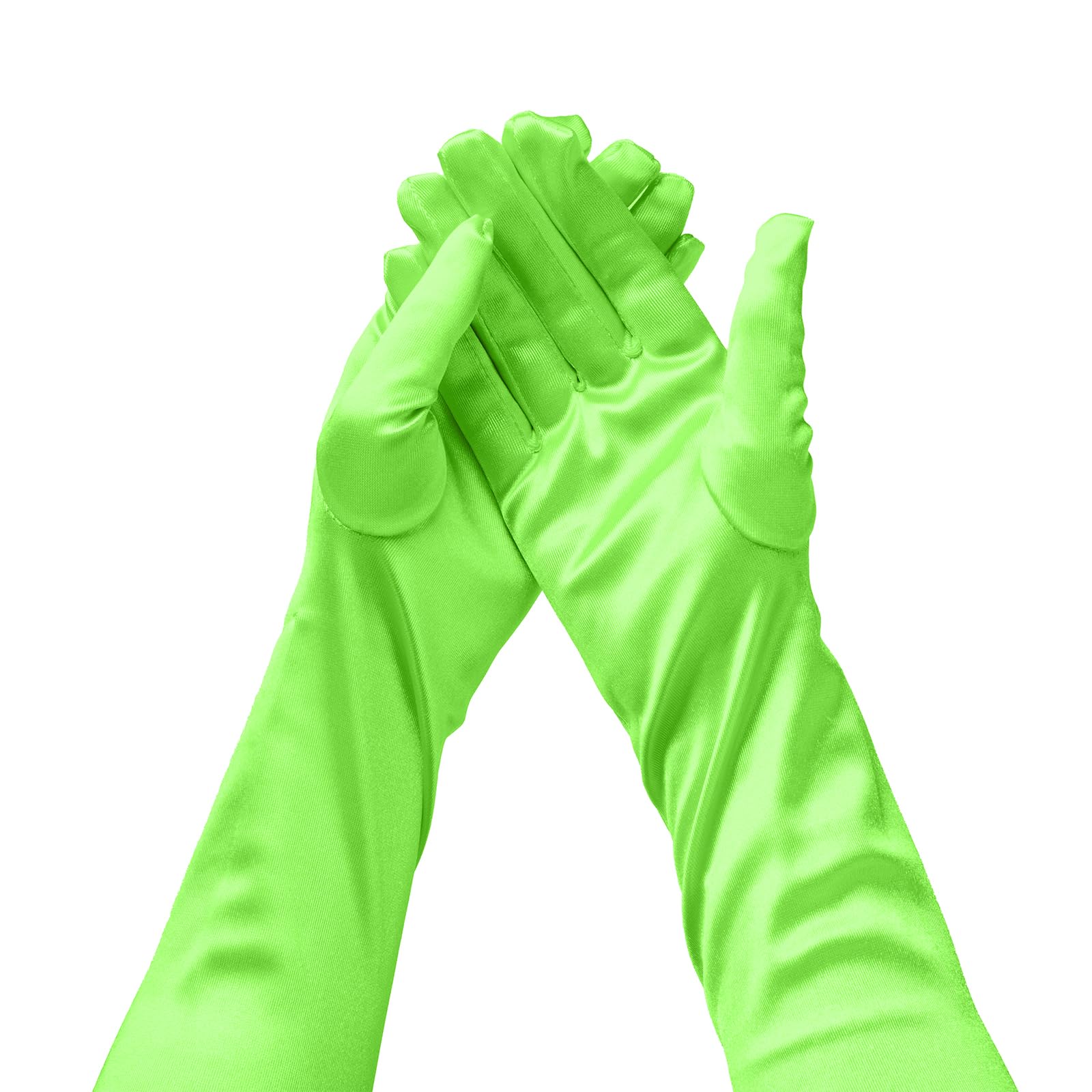 GHGMAO Long Opera Party Gloves for Women 1920s Satin Orange Gloves Costume for Halloween, Tea Party, Wedding, Stretchy Elbow Length Glove, 22" (Neon Green)