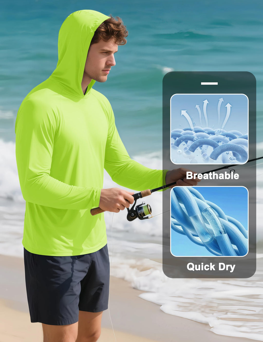 MAGCOMSEN Sun Hoodies Men Long Sleeve Athletic Shirts with Hood Running Workout Shirts UPF 50 UV Fluorescent Green XXL