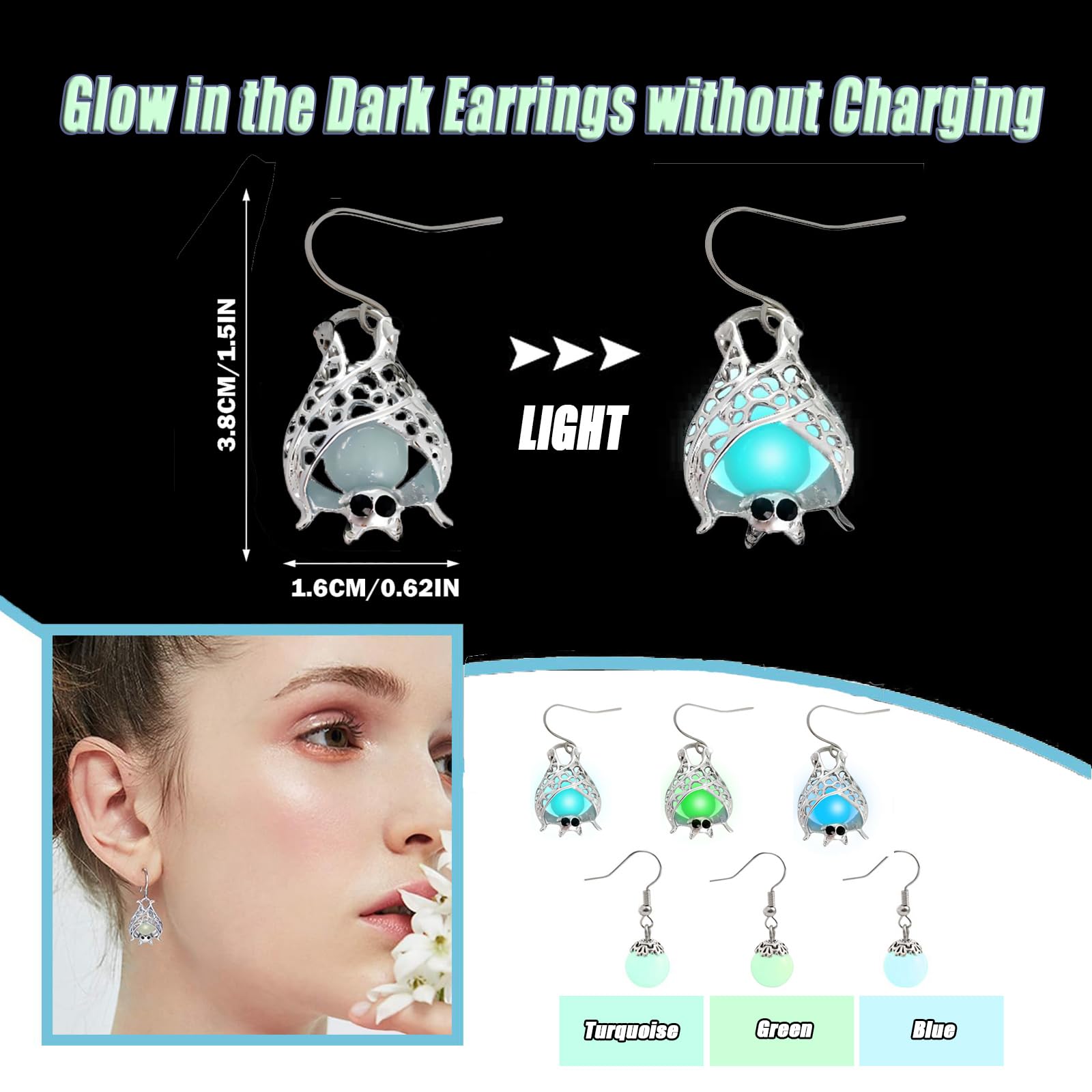 HELLORSO Earrings Glow In The Dark,Women Earrings Dangle Light Up Earrings Neon Jewelry For Glow Party Dainty Jewelry Gift, One Size, Excellent customer service - If you are not satisfied with the