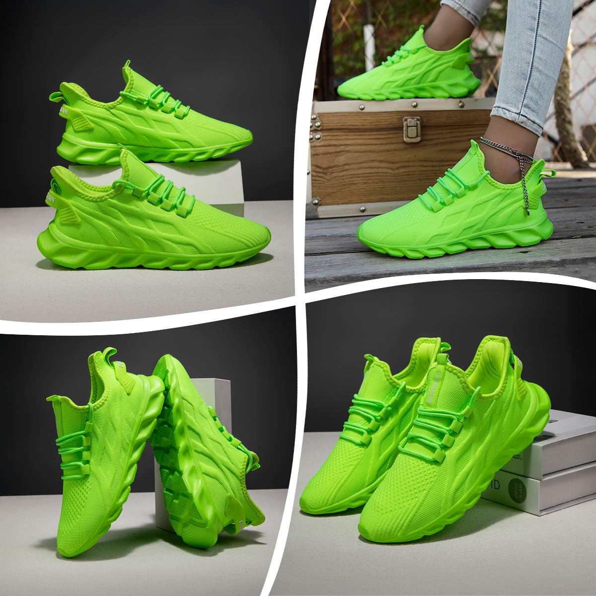 EGMPDA Women Walking Shoes Sport Athletic Sneakers Women Casual Breathable Running Shoes Gym Tennis Slip On Comfortable Lightweight Shoes for Jogging Bright Green US Size 9