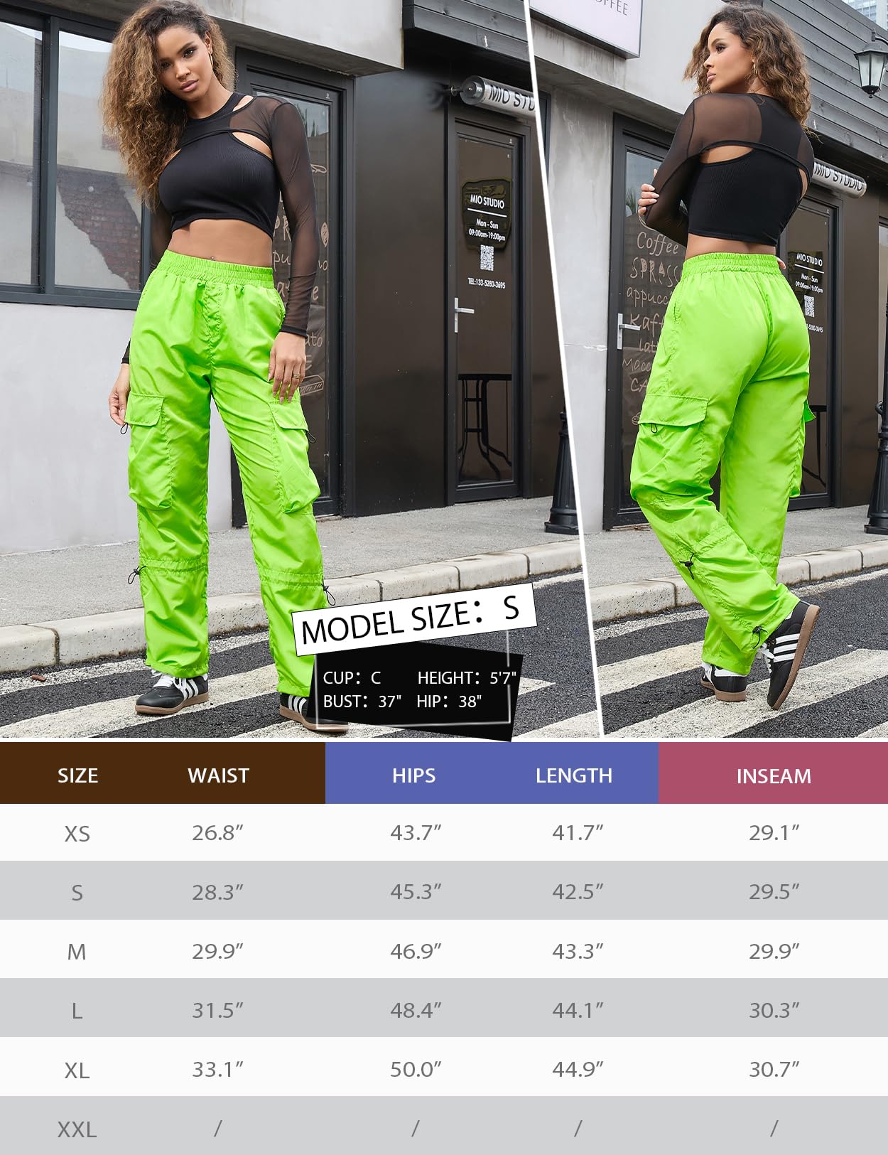 Perfashion Parachute Pants Woman Drawstring Baggy Cargo Pant Rave Concert Outfits Quick Dry Jogger Sweatpants, Green 133-924, X-Large
