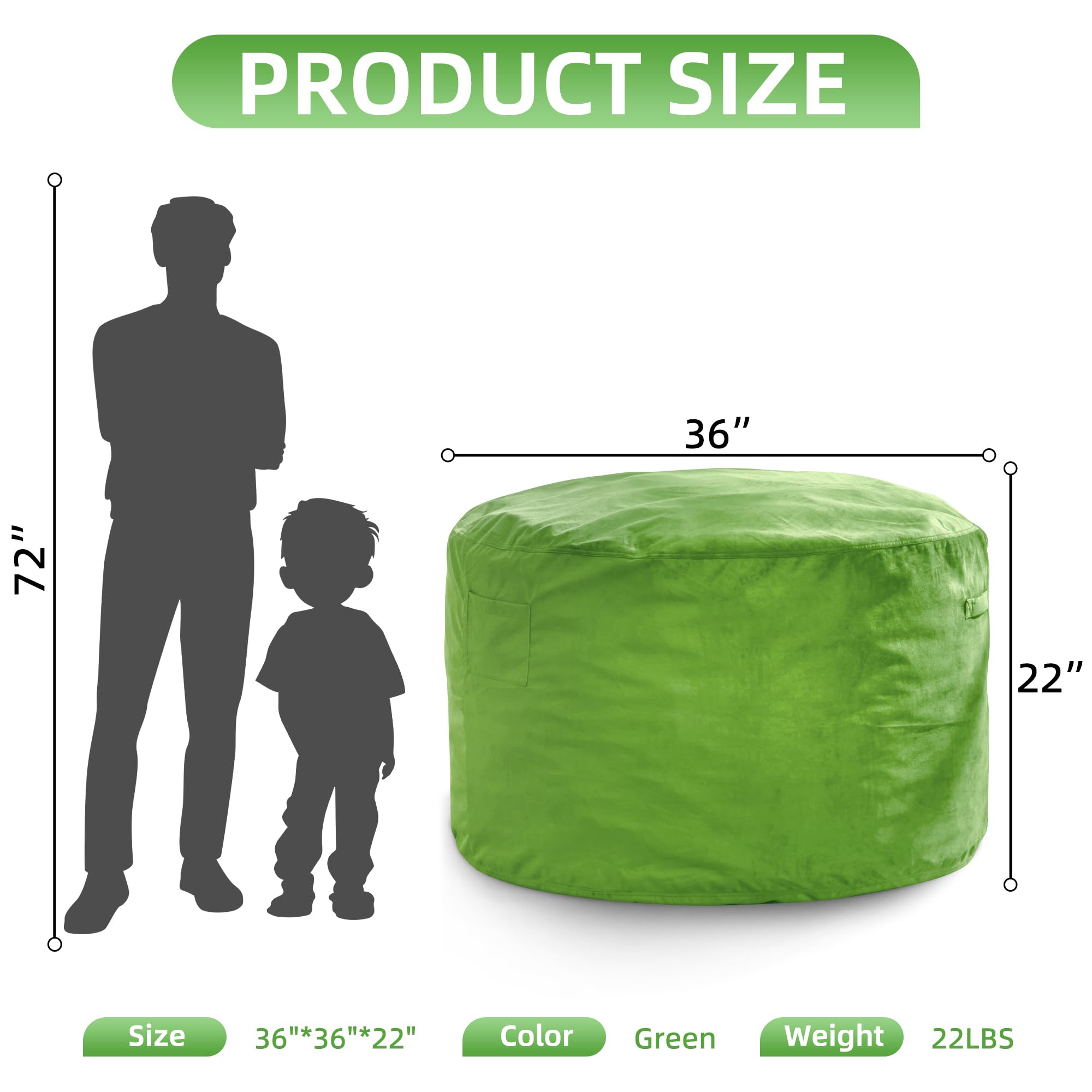 Bean Bag Chair Bean Bag Chairs for Adults Giant Bean Chairs with Velvet Cover, Large Bean Bag Chairs for Adults Beanbag Chair for Living Room, Bedroom (Lime, 3FT)