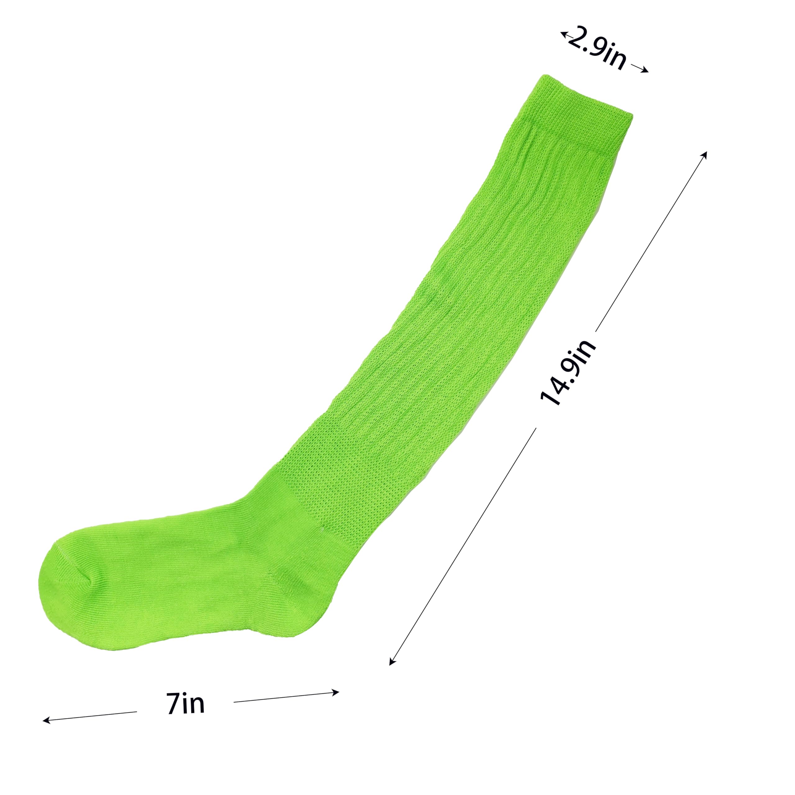 VIGUEUR Neon Slouch Socks, Green Knee High Sock for Neon Party, Green, One Size