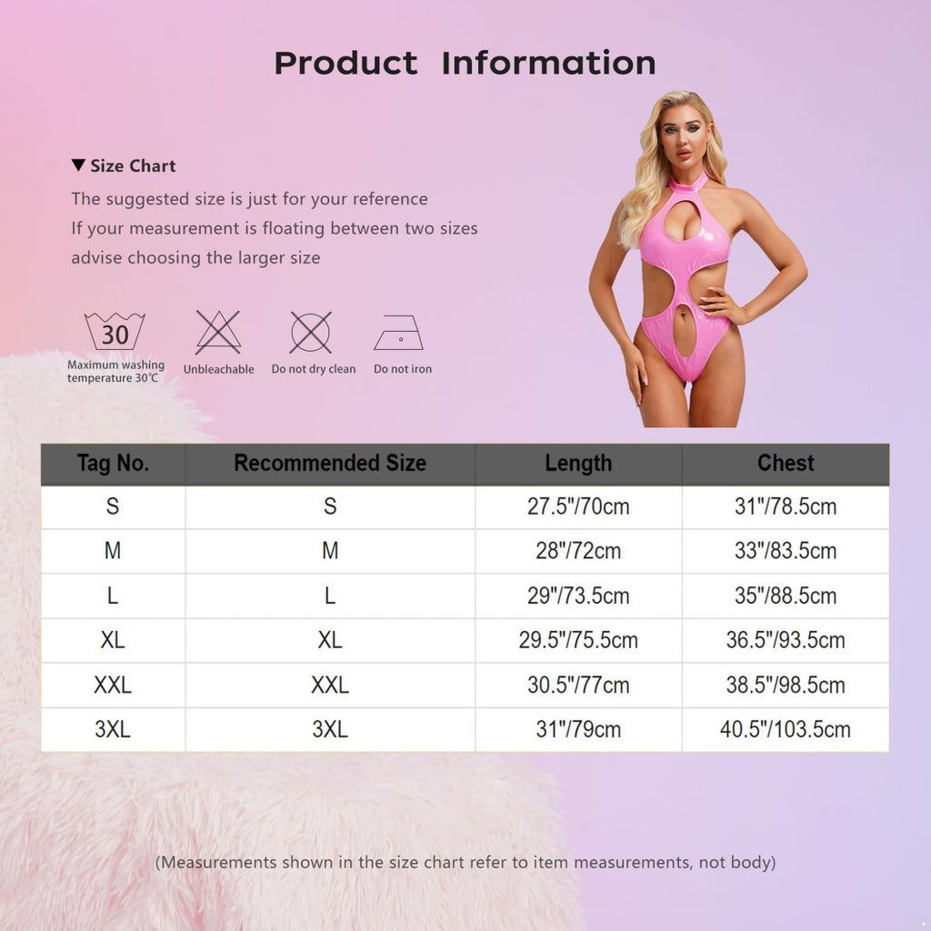 LiiYii Womens Wet Look PVC Leather Bodysuits One Piece Halter Neck Backless Teddy Catsuits Leotard Tops Fluorescent Green X-Large