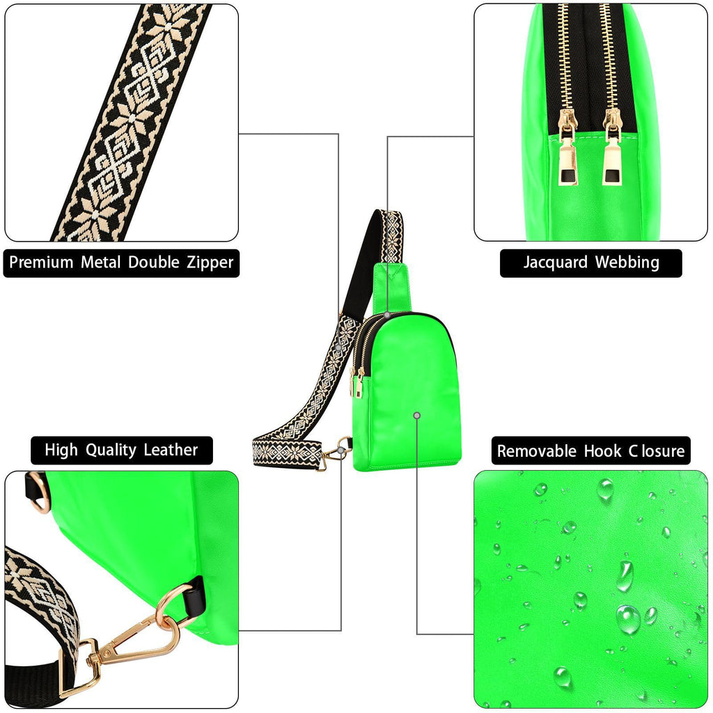 Crossbody Sling Bag for Women Men Leather Chest Bags Purse Adjustable Cross Body Daypack for Running Hiking Cycling, Neon Green, Crossbody