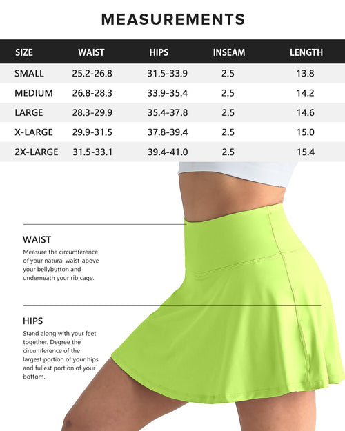 CHRLEISURE Women Tennis Golf Skirt with Pockets - High Waisted Crossover Golf Pleated Athletic Workout Dress Running Skort, Neon Green, Large