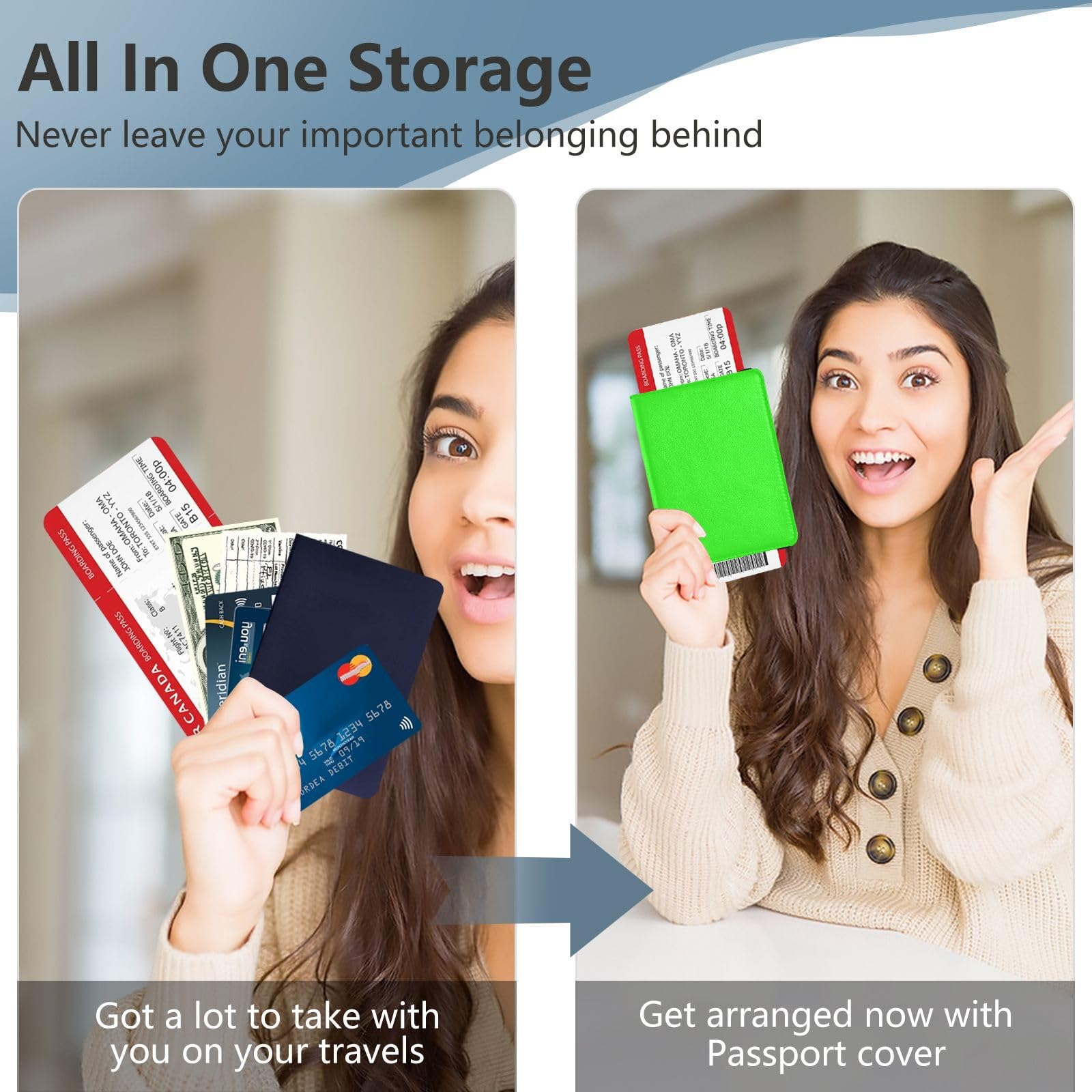 Periwinkle Leather Passport and Vaccine Card Wallet Combo Travel Documents Organizer Protector Passport Cover Holder Wallet Case for Men and Women Waterproof, Neon Green, 1 size, Modern