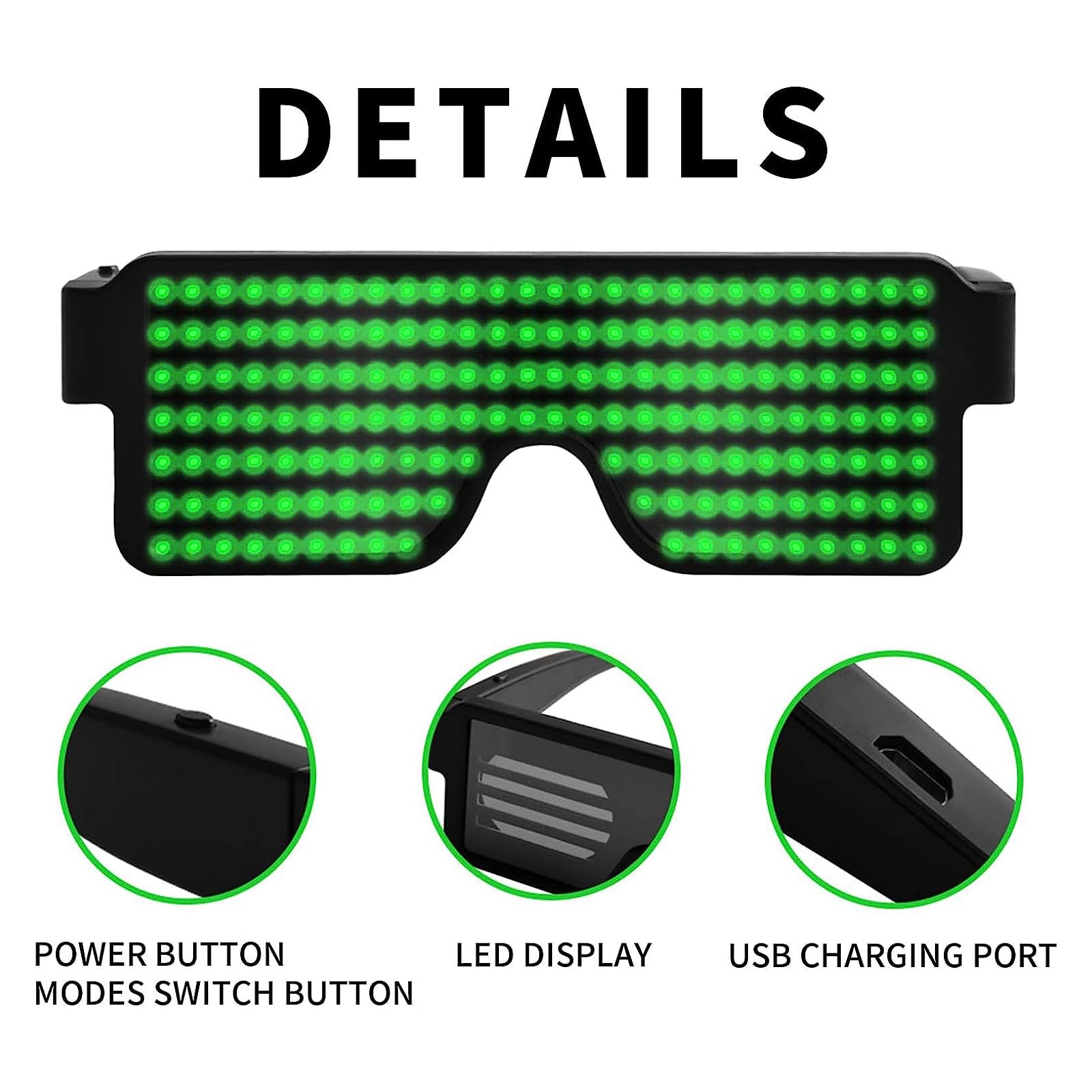 Suruid LED Glasses USB Rechargeable Light Up Glasses with Flashing Neon, Party Supplies for kid Adult Fit Halloween Christmas