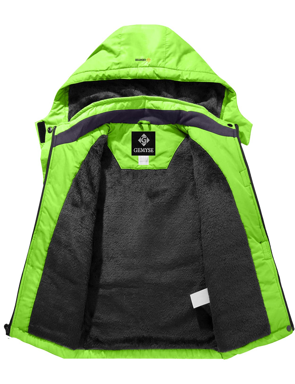 GEMYSE Boy's Waterproof Ski Snow Jacket Hooded Fleece Windproof Winter Jacket(Fluorescent Green,10/12)