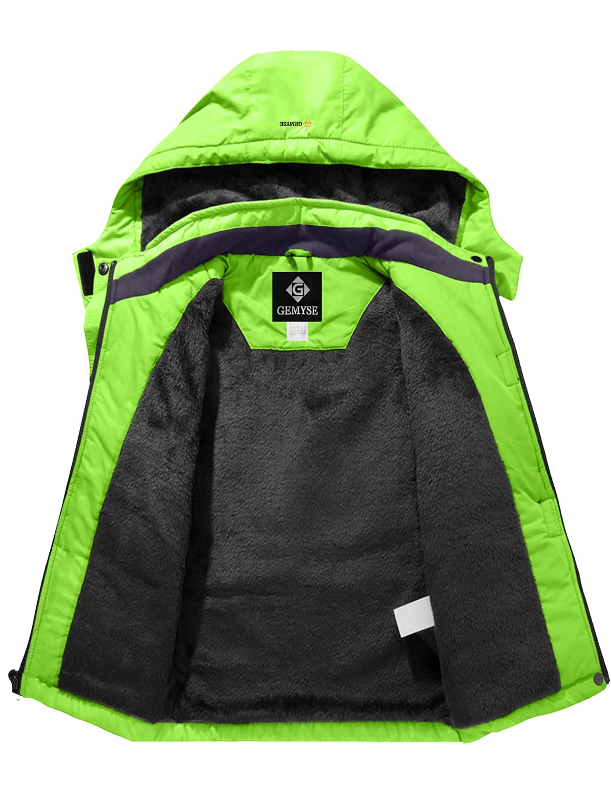 GEMYSE Boy's Waterproof Ski Snow Jacket Hooded Fleece Windproof Winter Jacket(Fluorescent Green,10/12)