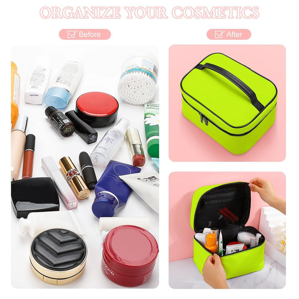 Lime Green Neon Yellow Cosmetic Bag, Travel Portable Makeup Bag for Purse Pouch Beauty Zipper Organizer Toiletry Bag for Women