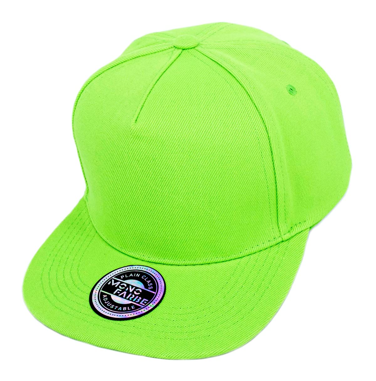 MONOFARBE Classic Hip Hop Snapback Flat Bill Plain Hat 5 Panel Blank Hat, Neon Green, 7 1/4-7 3/4