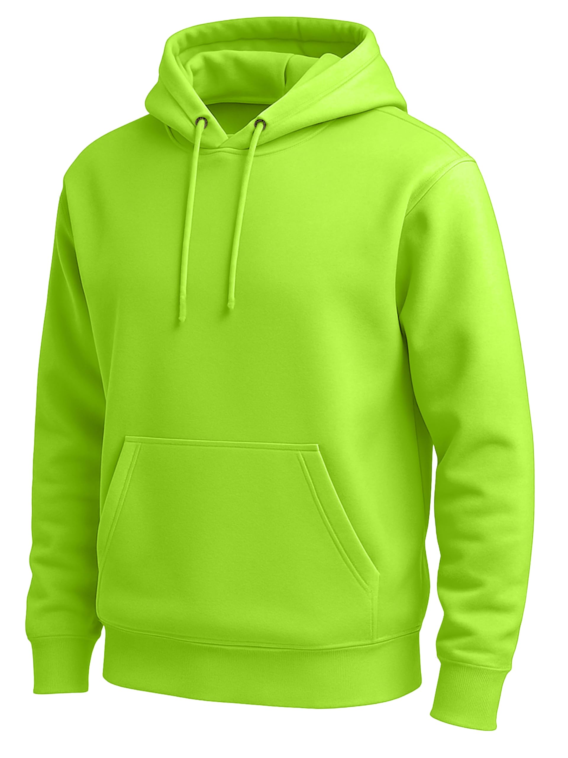 URBAN BUCK Mens Neon Hooded Pullover Sweatshirt Casual Long Sleeves High Visibility Lightweight Athletic Green Fleece Hoodie (L)