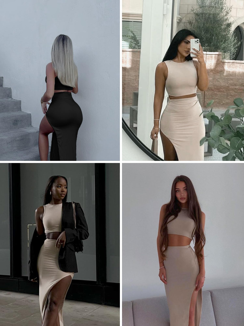 ELLEVEN Two Piece Maxi Skirt Sets Summer 2 Piece Dress Outfits Sexy High Slit Long Skirt and Sleeveless Crop Top for Women Going Out Bodycon Neon Green X-Small, Neon Green, X-Small