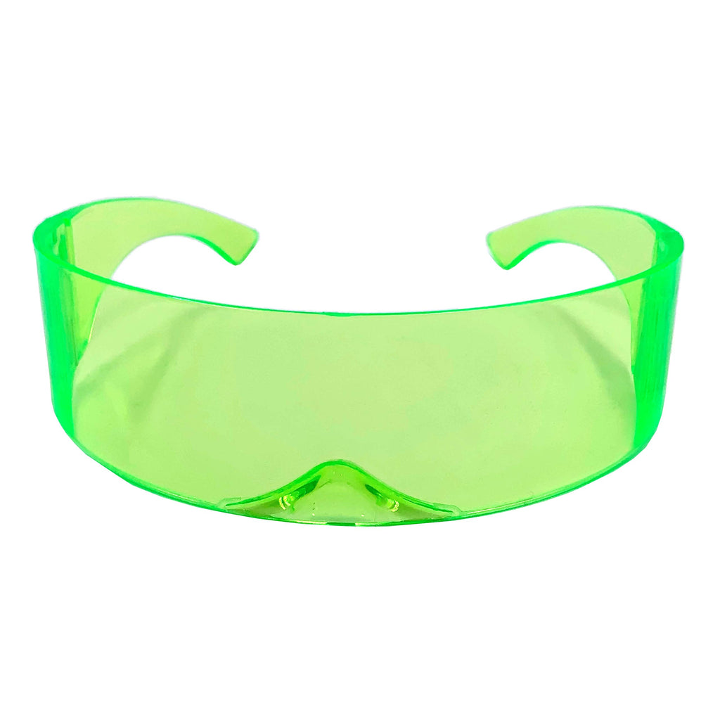 grinderPUNCH Futuristic Shield Sunglasses | Cyclops Cyberpunk Visor Glasses | 80s Alien Mono, Neon Green, Large