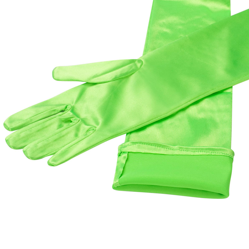GHGMAO Long Opera Party Gloves for Women 1920s Satin Orange Gloves Costume for Halloween, Tea Party, Wedding, Stretchy Elbow Length Glove, 22" (Neon Green)