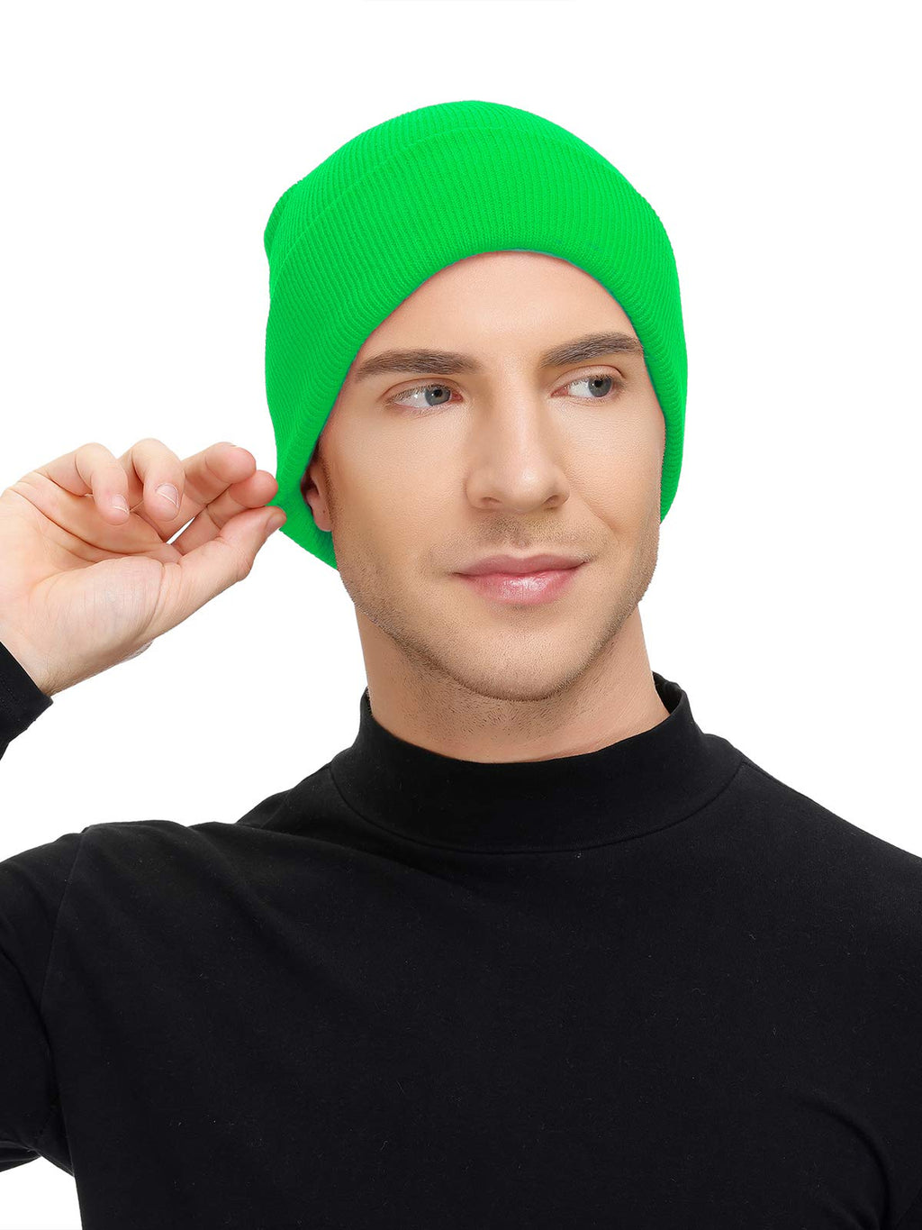 Century Star Knitting Unisex Beanie Cozy Winter Hat Stretchy Tuque Gift for Parents Men or Women 1 Pack Neon Green