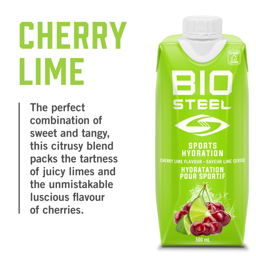 BioSteel Canadian Made Sugar Free Sports Drink | Cherry Lime | 500ml 12-Pack with 5 Essential Electrolytes for Optimal Hydration