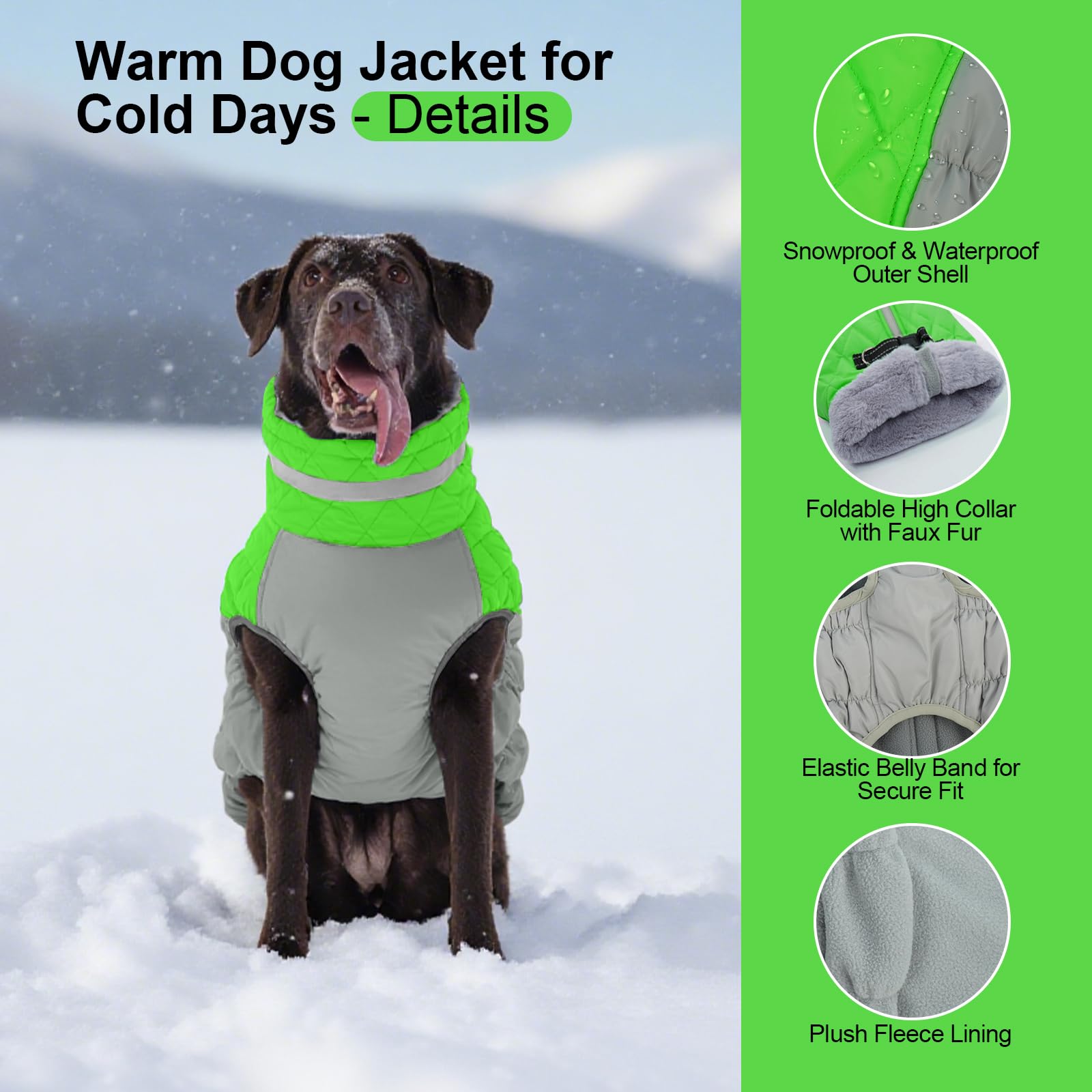 OUOBOB Dog Jackets for Large Dogs, Large Dog Winter Coat, Pet Cold Weather Coats, XXXL Pet Jacket with D-Ring, Waterproof Coat with Back Zipper, Snowsuit Labrador German Shepherd Doberman XXXL