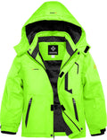 GEMYSE Boy's Waterproof Ski Snow Jacket Hooded Fleece Windproof Winter Jacket(Fluorescent Green,10/12)