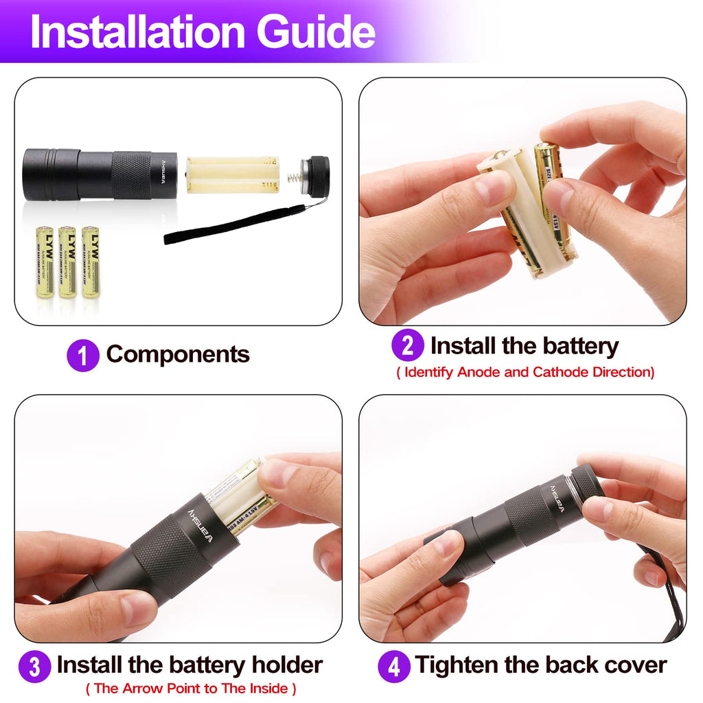 Vansky 12 LED UV Blacklight Flashlight, Pets Ultra Violet Urine and Stain Detector Fluorescent Whitening Agents Detector, Find Dry Stains on Carpets, Rugs, Floor (3 x AAA Batteries Included)