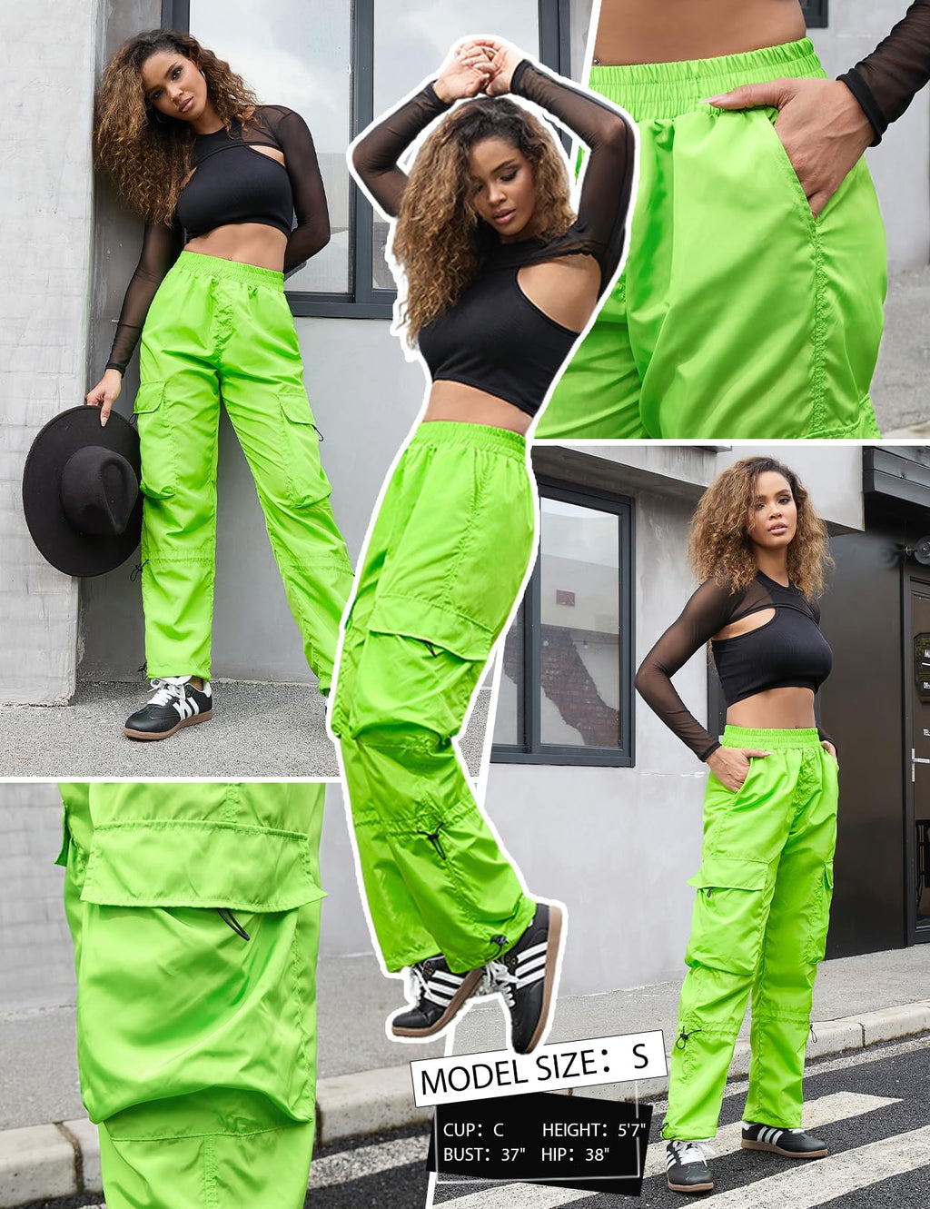 Perfashion Parachute Pants Woman Drawstring Baggy Cargo Pant Rave Concert Outfits Quick Dry Jogger Sweatpants, Green 133-924, X-Large