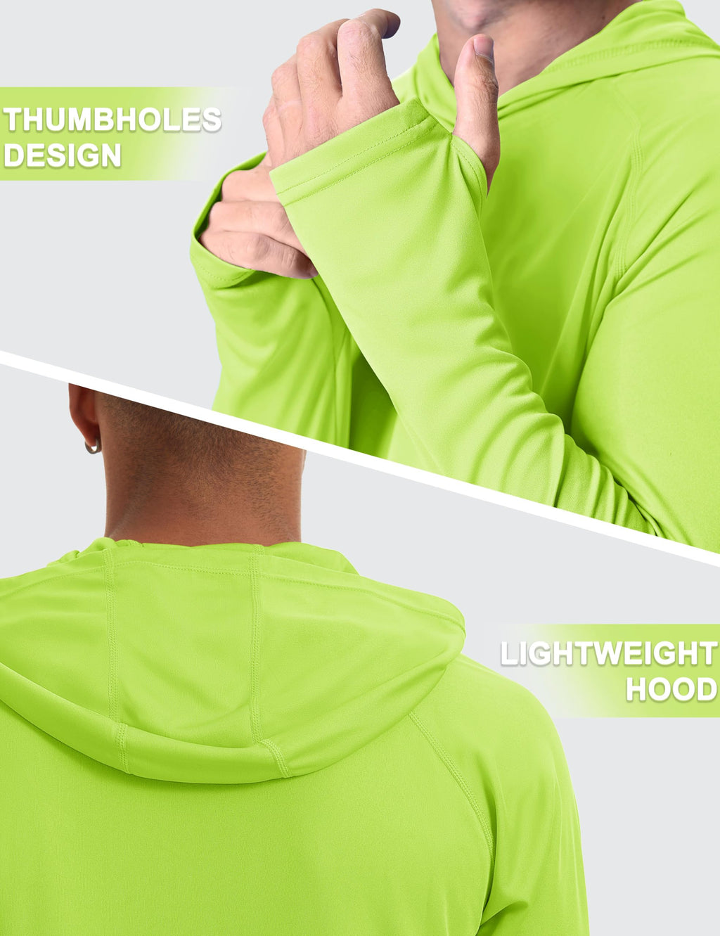 MAGCOMSEN Sun Hoodies Men Long Sleeve Athletic Shirts with Hood Running Workout Shirts UPF 50 UV Fluorescent Green XXL