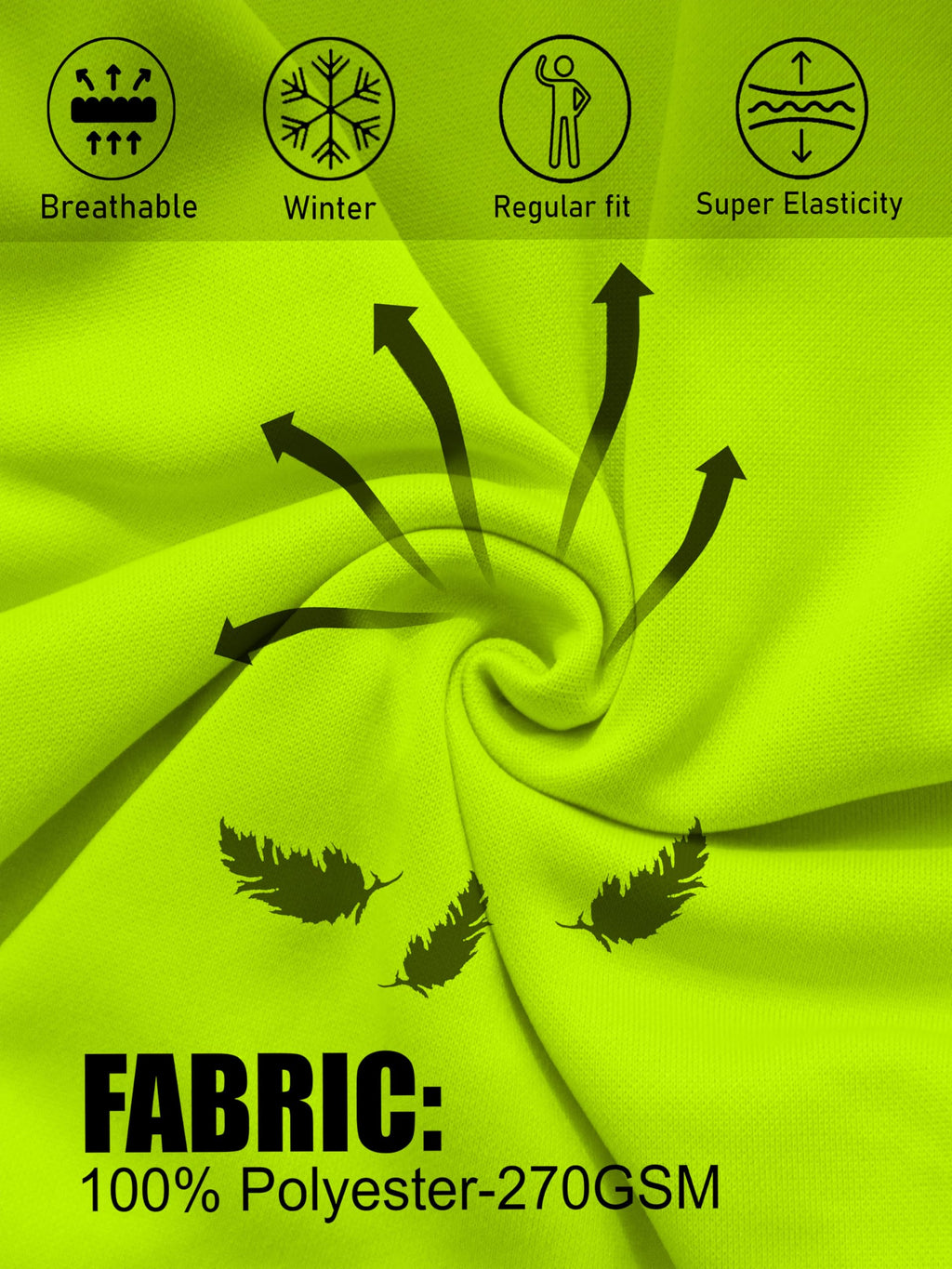 URBAN BUCK Mens Neon Hooded Pullover Sweatshirt Casual Long Sleeves High Visibility Lightweight Athletic Green Fleece Hoodie (L)