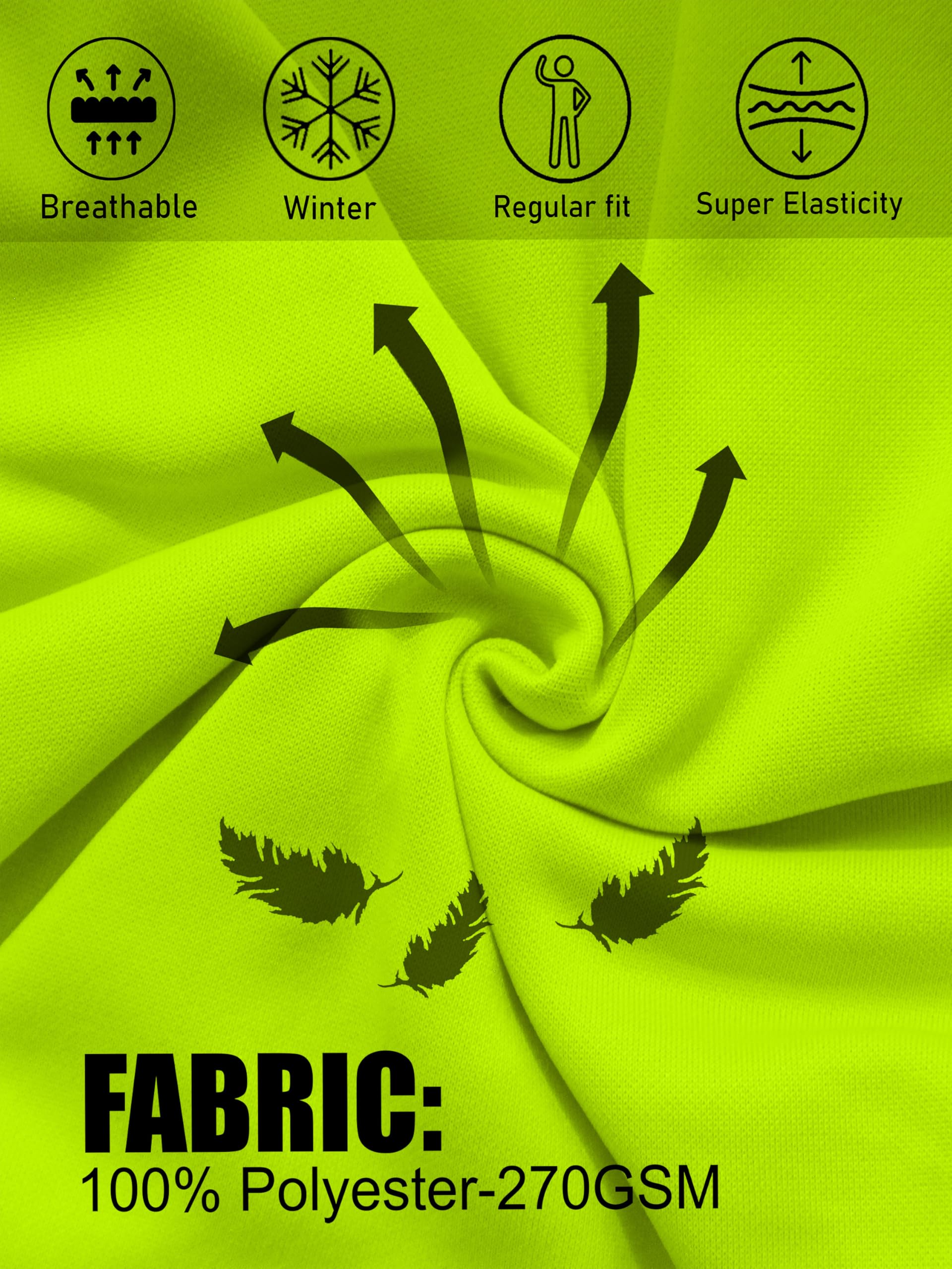 URBAN BUCK Mens Neon Hooded Pullover Sweatshirt Casual Long Sleeves High Visibility Lightweight Athletic Green Fleece Hoodie (L)