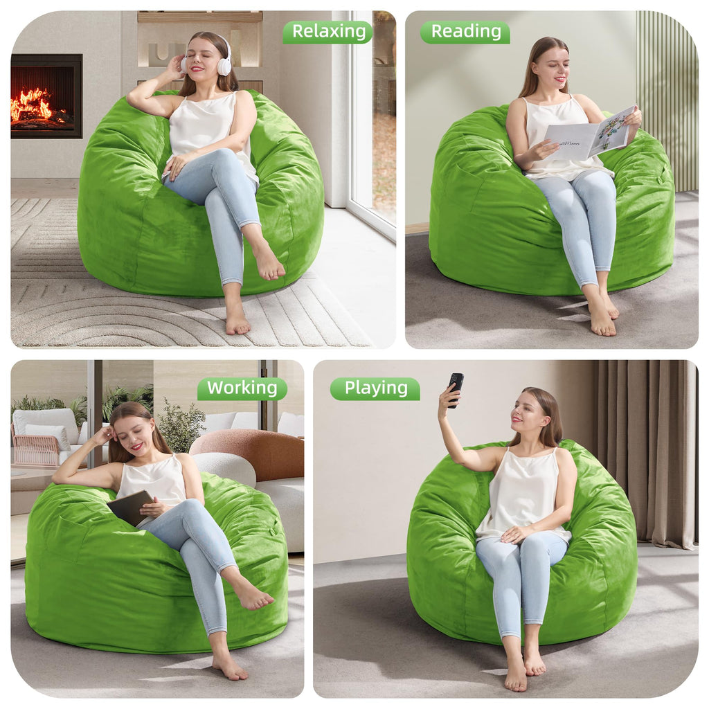 Bean Bag Chair Bean Bag Chairs for Adults Giant Bean Chairs with Velvet Cover, Large Bean Bag Chairs for Adults Beanbag Chair for Living Room, Bedroom (Lime, 3FT)