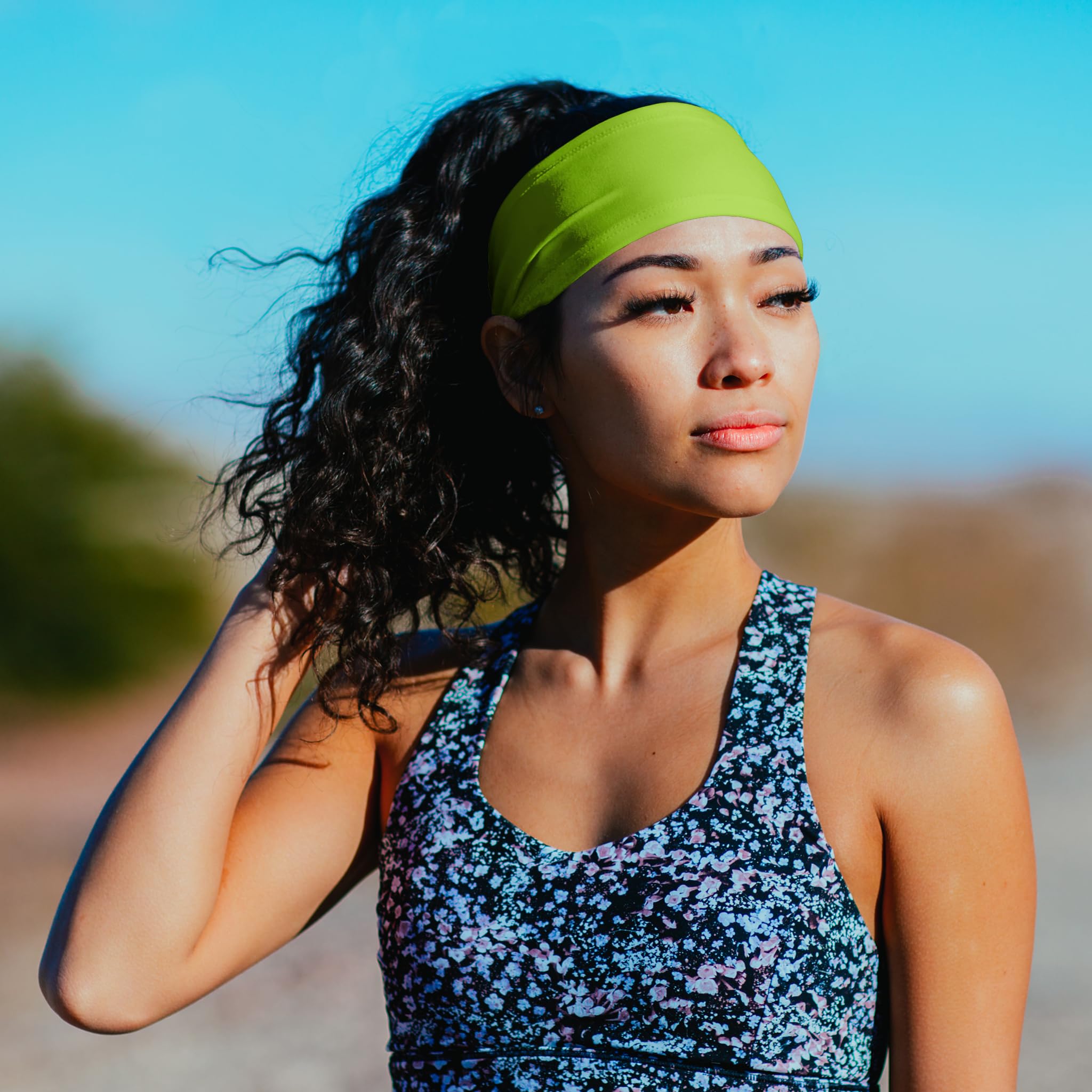 Suddora Solid Color Wide Headband/Sweatband - Workout, Football, Soccer, Yoga (Neon Green)