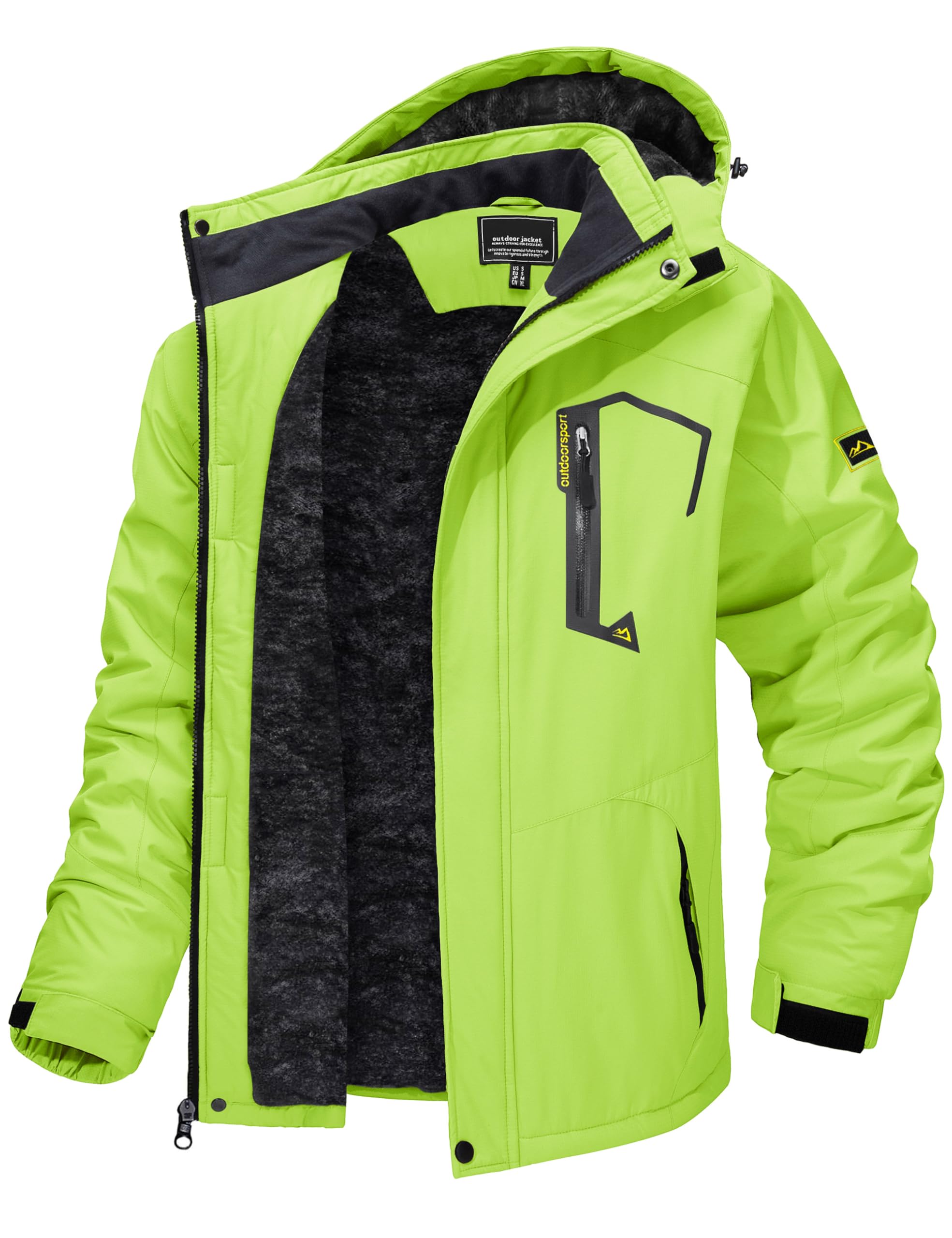 TACVASEN Mens Winter Jacket Warm Hooded Jacket for Men Ski Jacket Fleece Lined Snow Jacket for Men Parka Coat Bright Green, XL