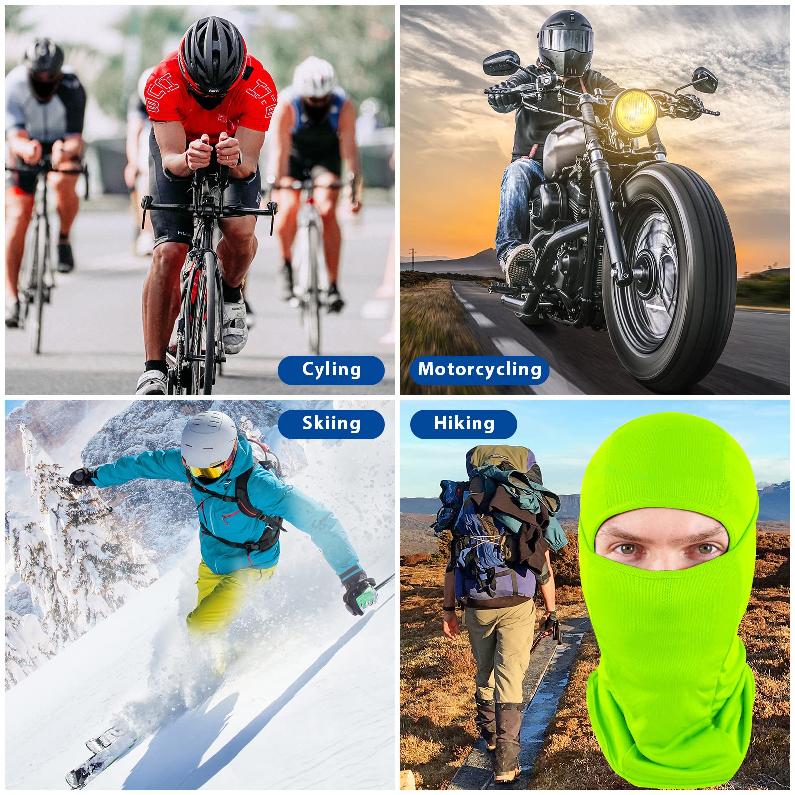 SHEVERCH Ski Mask for Men Women Balaclava Face Mask Breathable UV Protection Football Running Riding Motorcycle Cycling, Neon Green, One Size