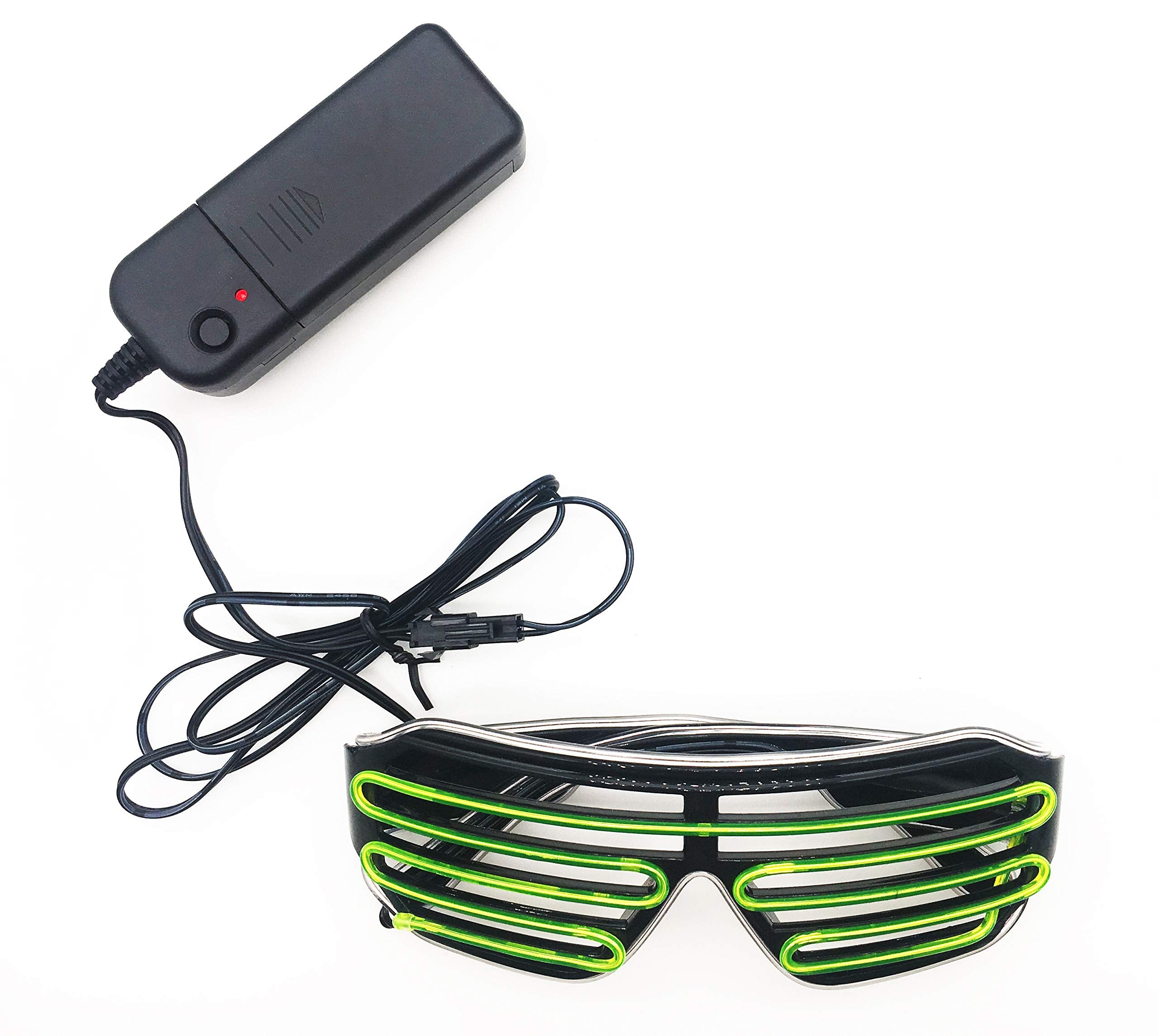 J&L Glasses LED Light Up Shutter Glasses EL Wire Neon Glasses Sound for Halloween Disco Bar Party (White,Green,Clear)