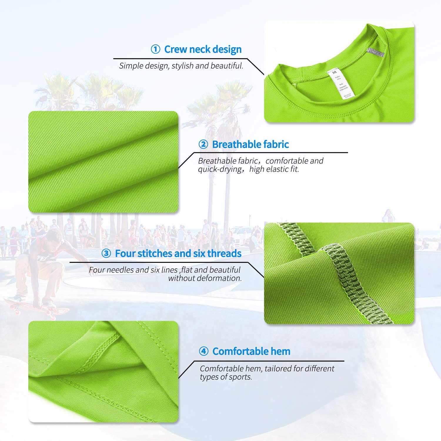 Men's Compression Shirt Long Sleeve Workout T Shirt Quick Dry Athletic Running Shirts Thermal Base Layer Top Undershirts, No.3 Neon Green, Small