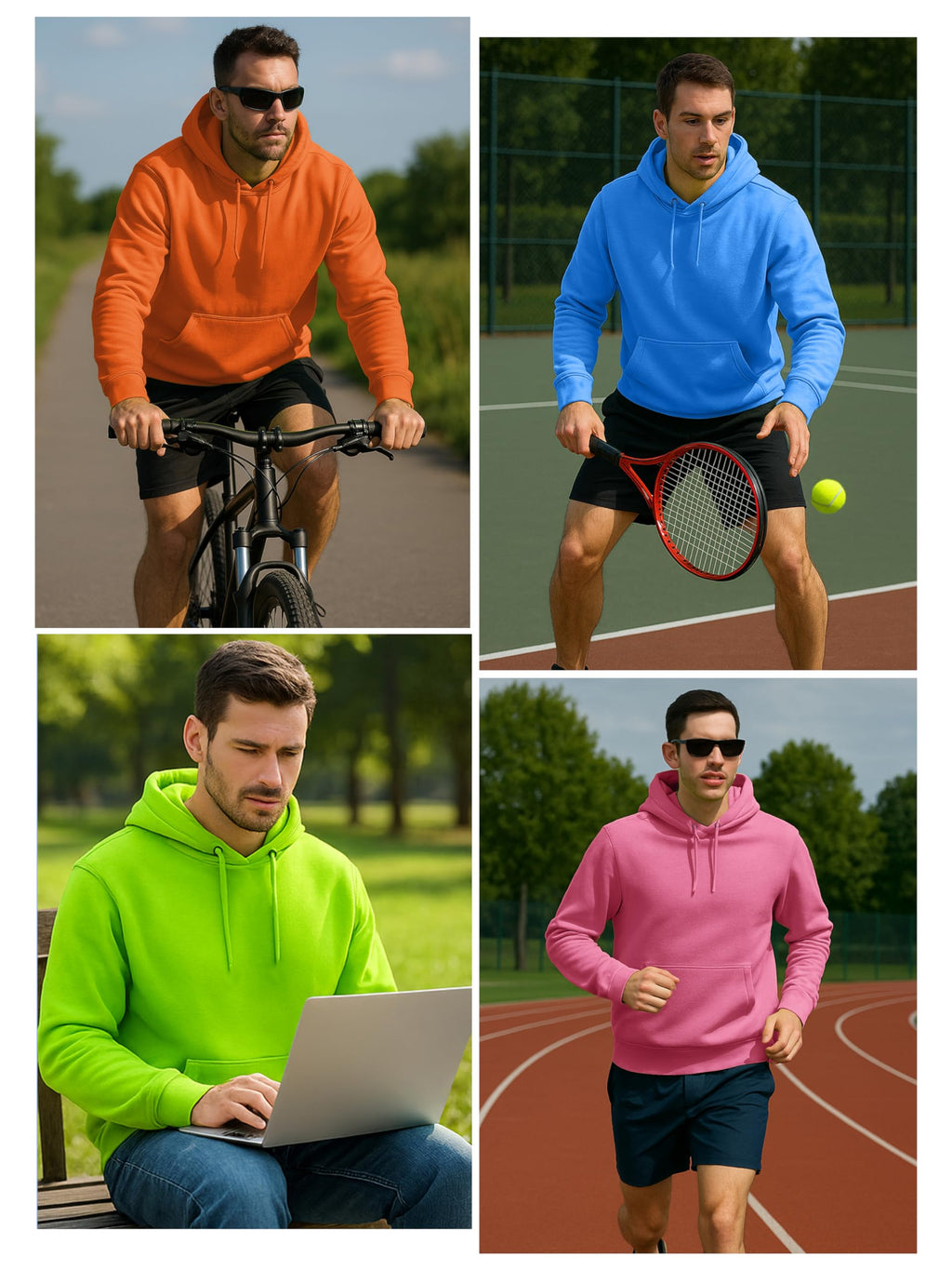 URBAN BUCK Mens Neon Hooded Pullover Sweatshirt Casual Long Sleeves High Visibility Lightweight Athletic Green Fleece Hoodie (L)