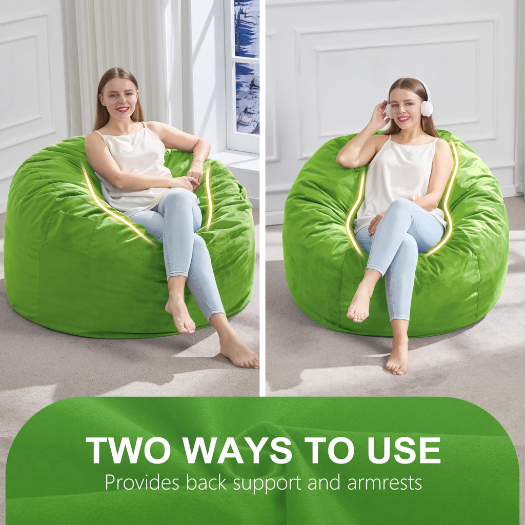Bean Bag Chair Bean Bag Chairs for Adults Giant Bean Chairs with Velvet Cover, Large Bean Bag Chairs for Adults Beanbag Chair for Living Room, Bedroom (Lime, 3FT)