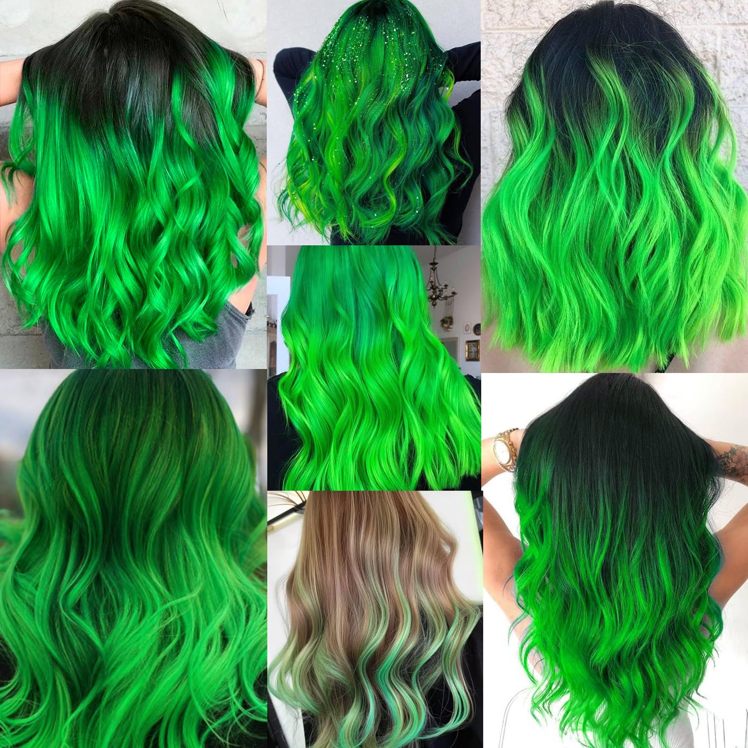 TOFAFA 16 Pcs Colored Hair Extensions Curly Wavy Clip in Synthetic Hair Extensions,Colorful Party Highlights Hairpiece Streak for Girls Women Kids(Neon Green)