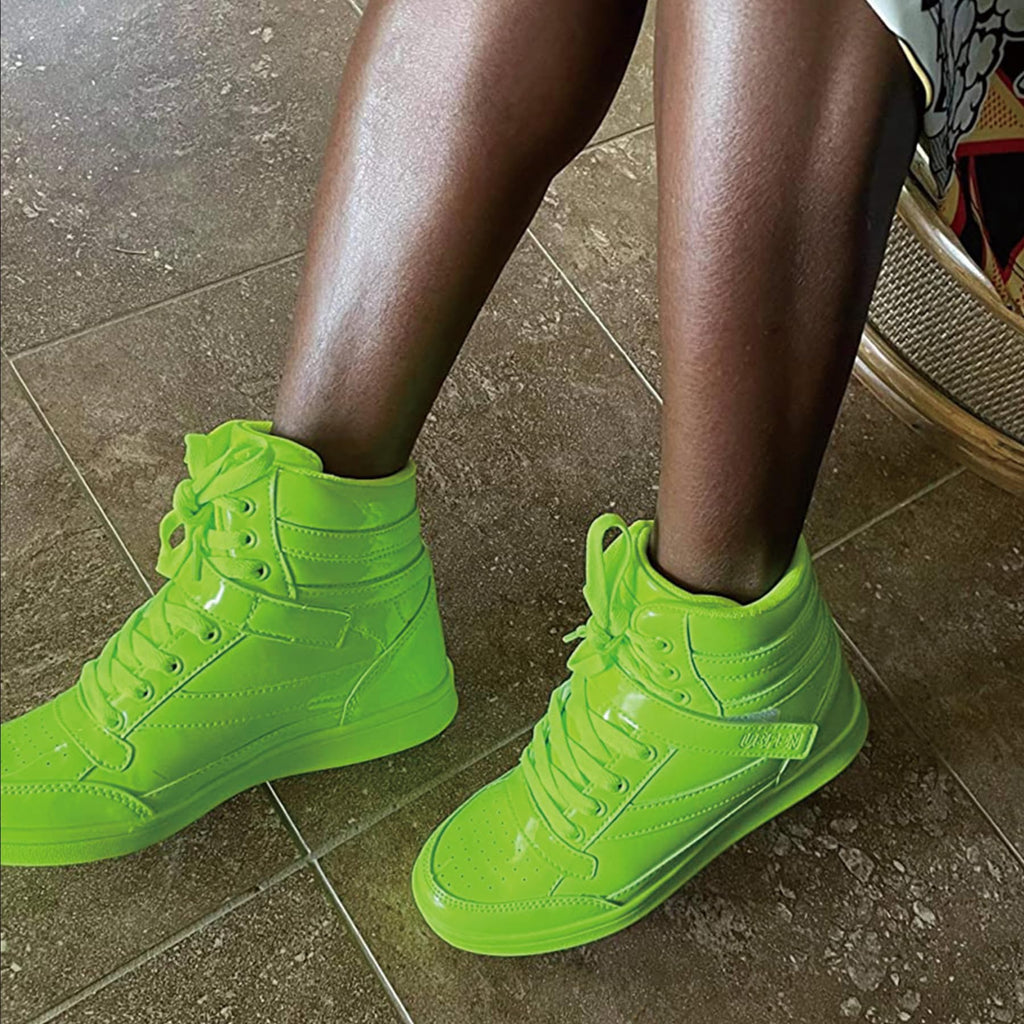 UBFEN Womens High Top Sneakers with Hidden Wedge Heel Ankle Support 2 Inch Height Increase 80s Retro Casual Boots Green Size US 8.5