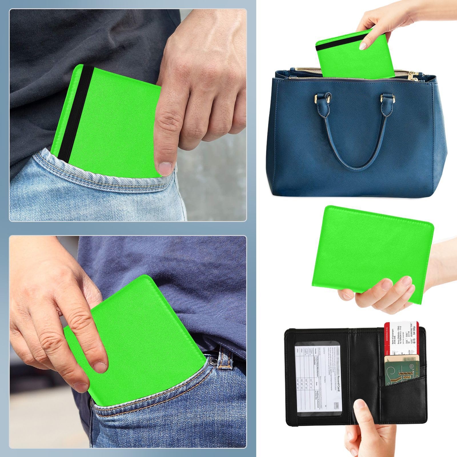 Periwinkle Leather Passport and Vaccine Card Wallet Combo Travel Documents Organizer Protector Passport Cover Holder Wallet Case for Men and Women Waterproof, Neon Green, 1 size, Modern