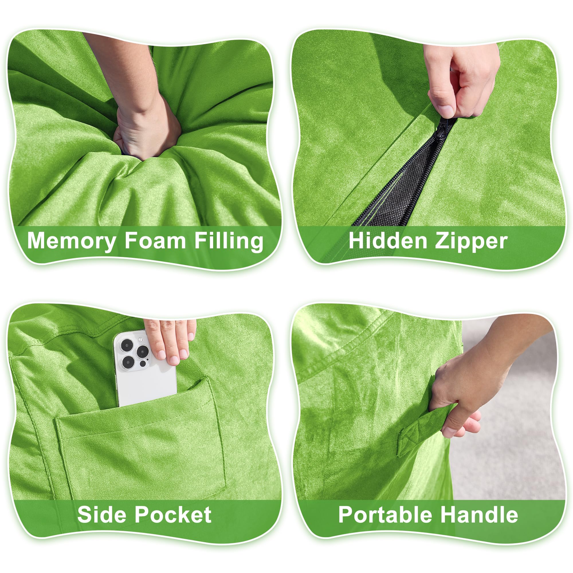 Bean Bag Chair Bean Bag Chairs for Adults Giant Bean Chairs with Velvet Cover, Large Bean Bag Chairs for Adults Beanbag Chair for Living Room, Bedroom (Lime, 3FT)